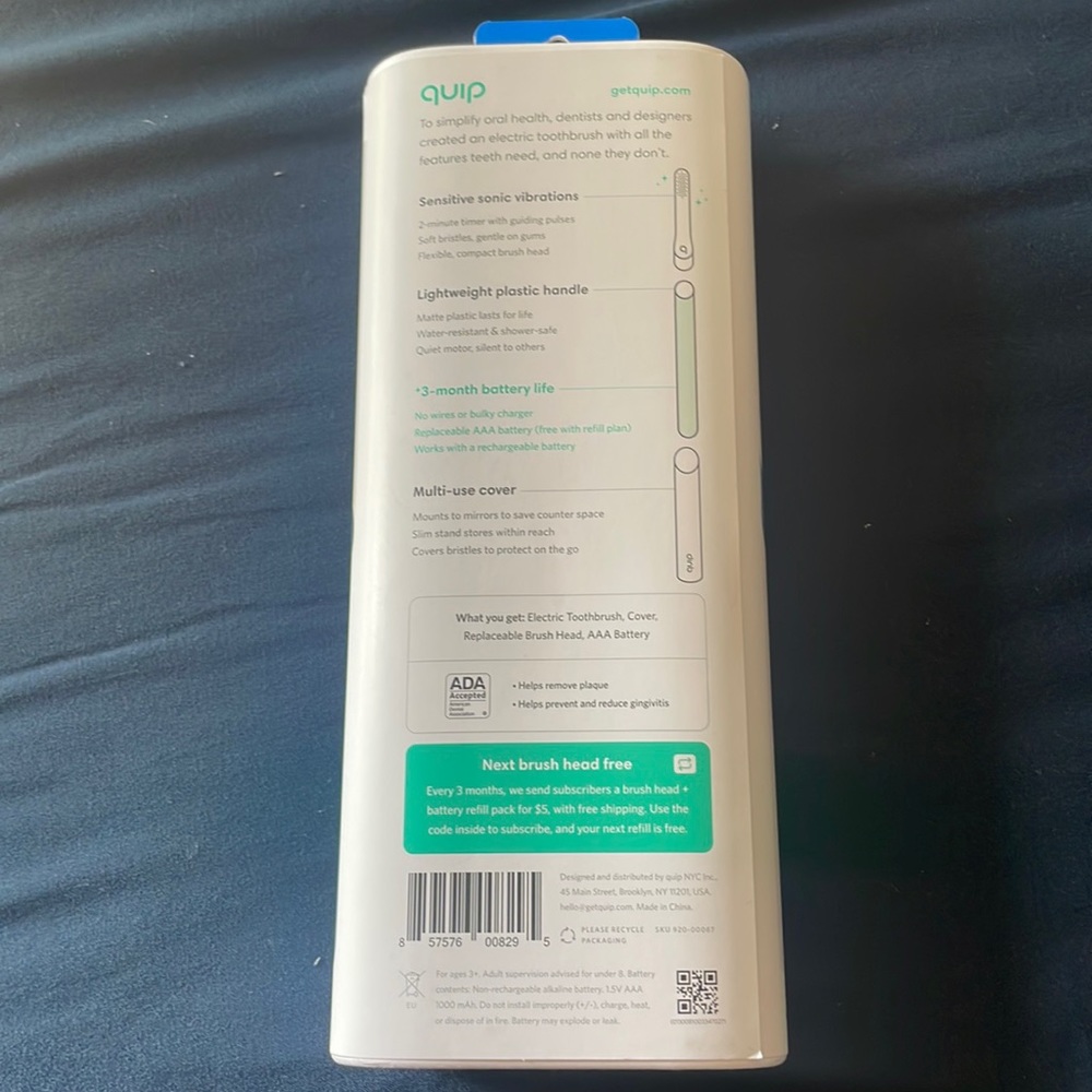 Quip Electric Toothbrush Blue Plastic